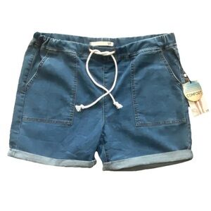 !It Jill Comfort Drawstring High-Rise Cuff Denim Blue Jean Shorts Size 14 NWT